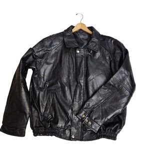 Leather Works Mens XXL Black Patchwork Leather Bomber Jacket Vintage Biker Coat